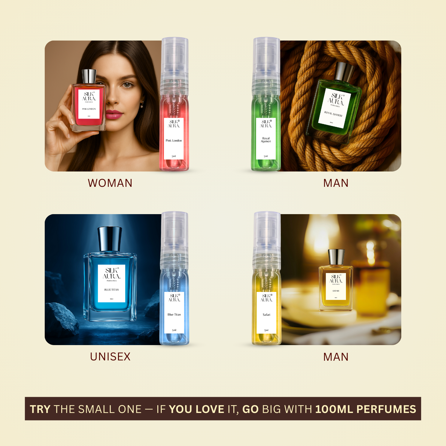 Premium Perfumes Tester Pack – SilkAura. EDP Collection (5ml x 10)
